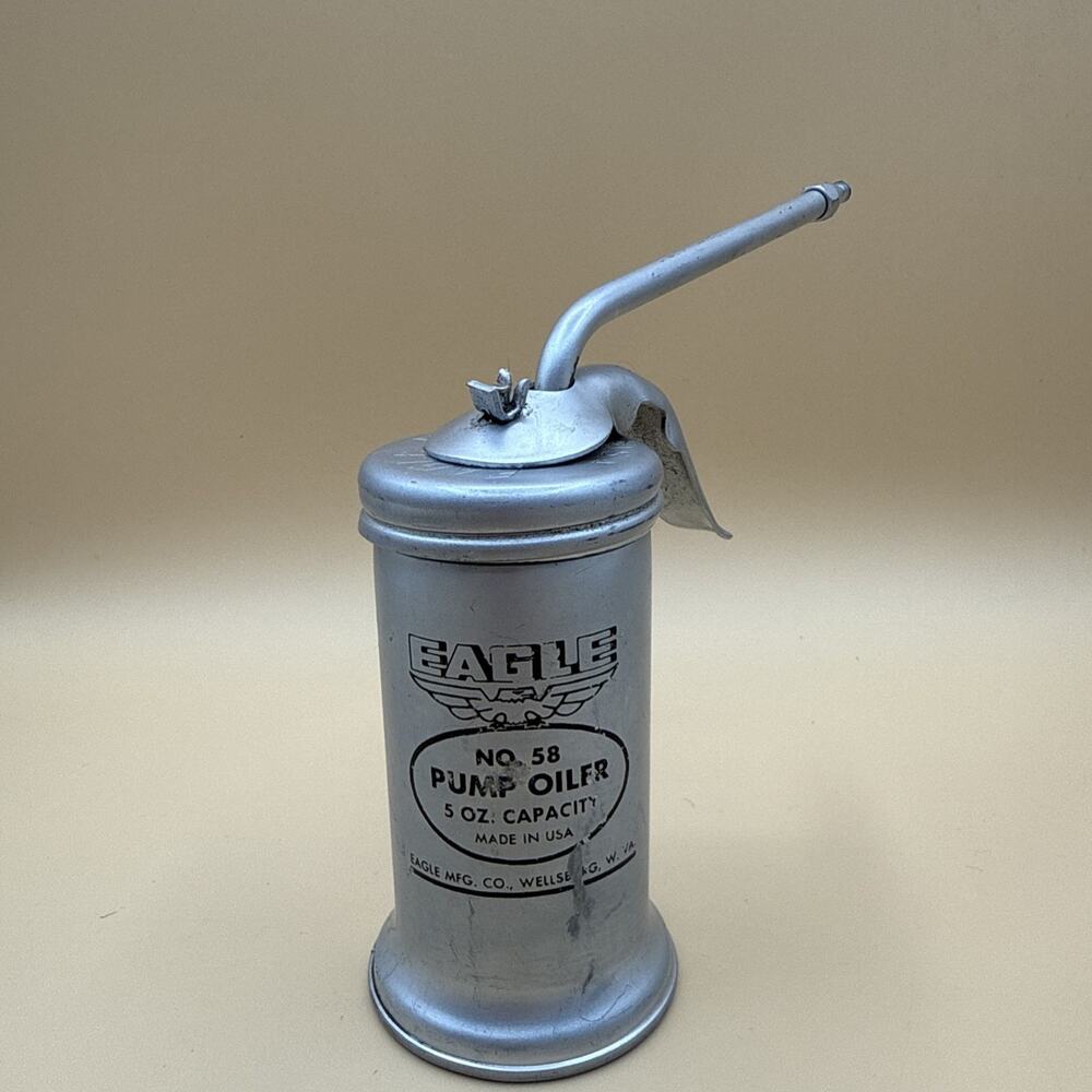 Vintage Eagle No 58 Pump Oiler Oil Can Stationary Spout 5 Oz Capacity USA